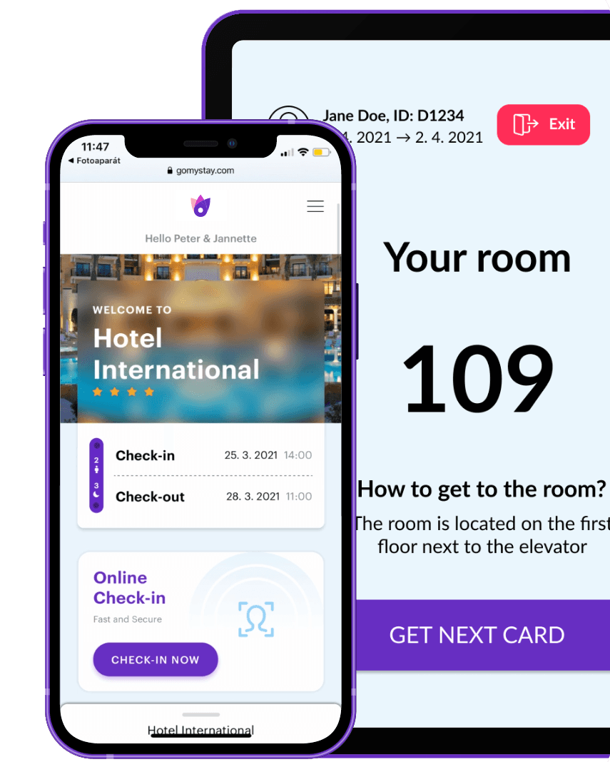 MyStay guest app on phone and tablet