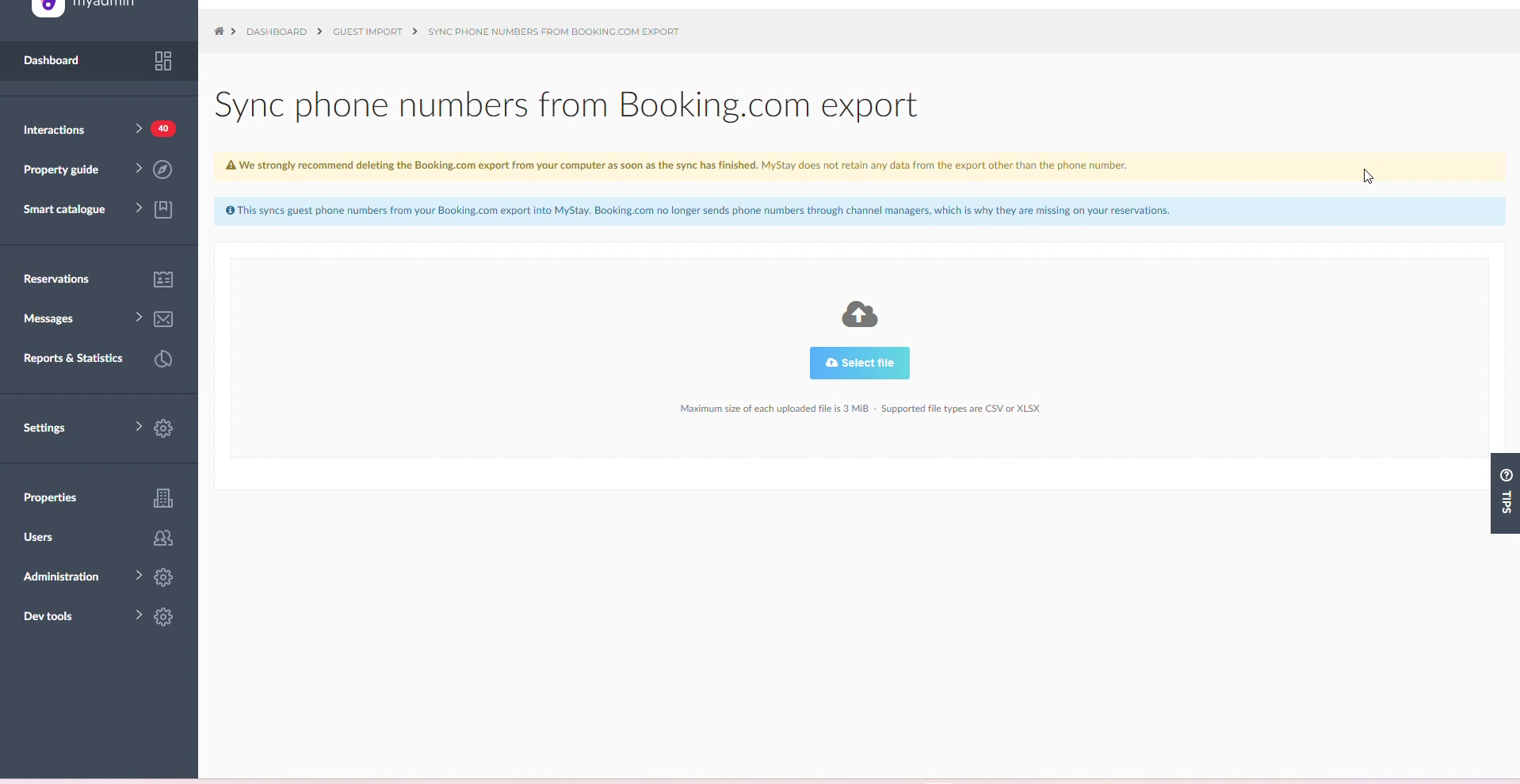 Caricamento export in MyAdmin